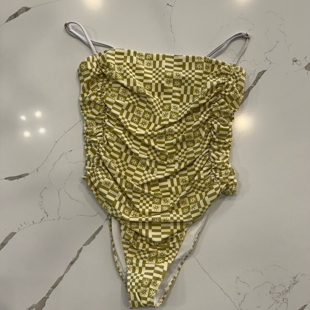 Rhythm. Olive Check & Star Ruched One-Piece Swimsuit